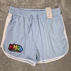 LYDAA MMOB Graphic Dolphin Athletic Shorts Womens XL Blue NWT Imperfections